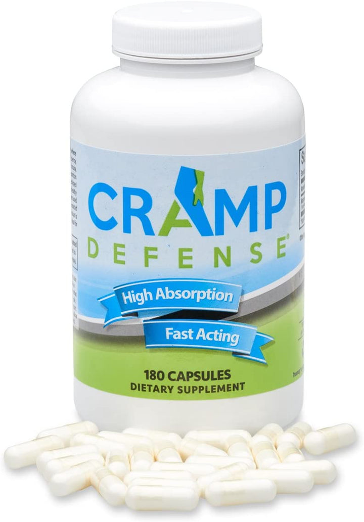 Cramp Defense® Magnesium for Leg Cramps, Muscle Cramps & Muscle Spasms. End Them Fast and Permanently. Organic Magnesium, Non-Laxative, NO Magnesium Oxide or Herbs! Big 180 Capsule Bottle.