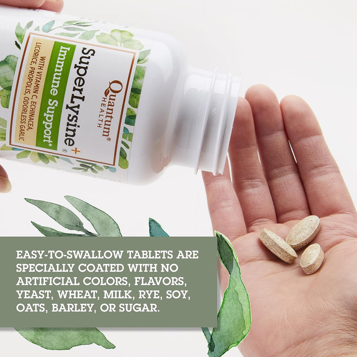 Superlysine+ Advanced Formula Immune Support Supplement Lysine 1500 Mg, Vitamin C Echinacea Licorice Bee Propolis & Odorless Garlic Daily Wellness Blend for Women & Men - 180 Tablets