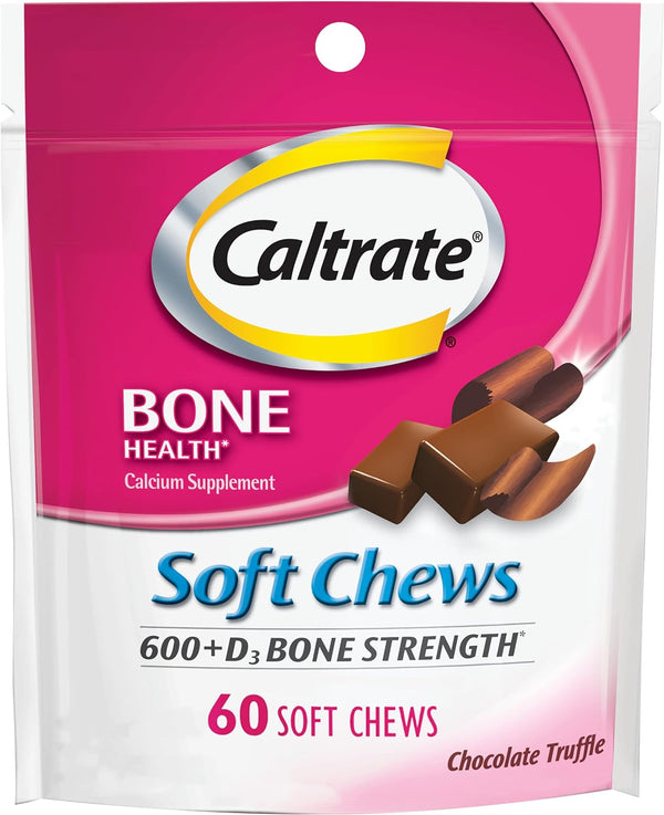 Caltrate Soft Chews 600 plus D3 Calcium Vitamin D Supplement, Chocolate Truffle - 60 Count(Packaging May Vary)