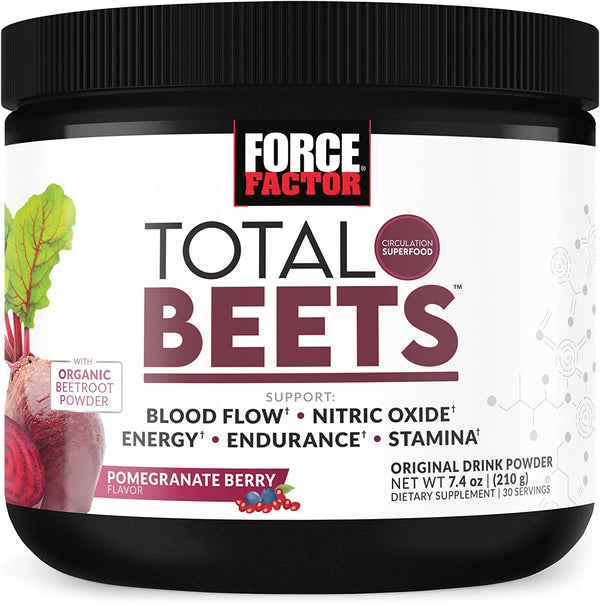 Force Factor Total Beets Drink Mix Superfood Powder with Nitrates to Support Circulation,Blood Flow,Nitric Oxide,Energy,Endurance,And Stamina,Cardiovascular Heart Health Supplement,30 Servings