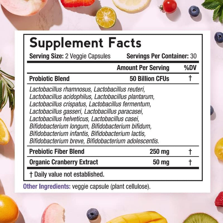 Doctor'S Recipes Probiotics for Women, 100 Billion CFU 32 Strains, with Prebiotic Fiber, Enzymes & Cranberry, Vaginal Urinary Digestive & Immune, No Yeast, Shelf Stable, Delayed Release, 30 Caps