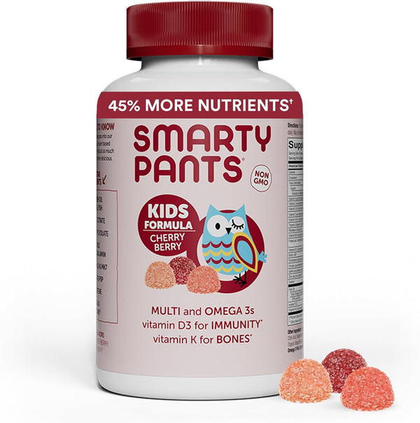 Smartypants Kids Multivitamin Gummies: Omega 3 Fish Oil (EPA/DHA), Vitamin D3, C, Vitamin B12, B6, Vitamin A, K & Zinc for Immune Support, Grape, Cherry & Berry Flavors, 120 Count (30 Day Supply)