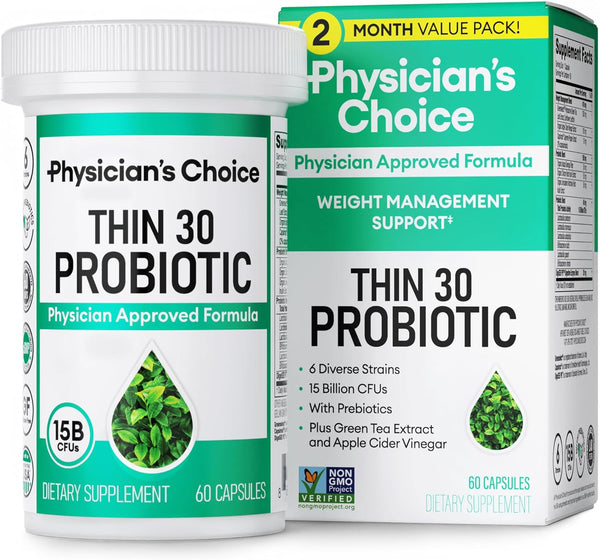 Physician'S CHOICE Probiotics for Weight Management & Bloating- 6 Probiotic Strains - Prebiotics - ACV - Green Tea & Cayenne - Supports Gut Health - Weight Management for Women & Men - 60 Ct