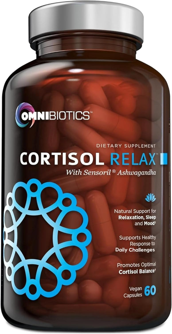 Omnibiotics Cortisol Relax Supplement with Ashwagandha, L-Theanine - Natural Cortisol Support - 60 Vegan Capsules
