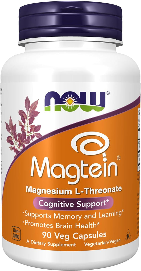 NOW Supplements, Magtein™ with Patented Form of Magnesium (Mg), Cognitive Support*, 90 Veg Capsules