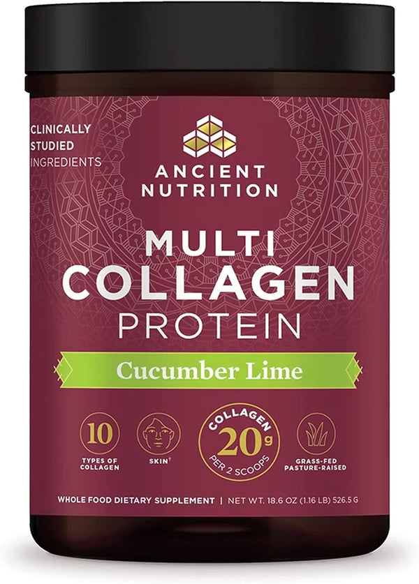 Ancient Nutrition Collagen Powder Protein, Multi Collagen Protein, Cucumber Lime, Hydrolyzed Collagen Peptides Supports Skin and Nails, Joint Supplement,18.7Oz