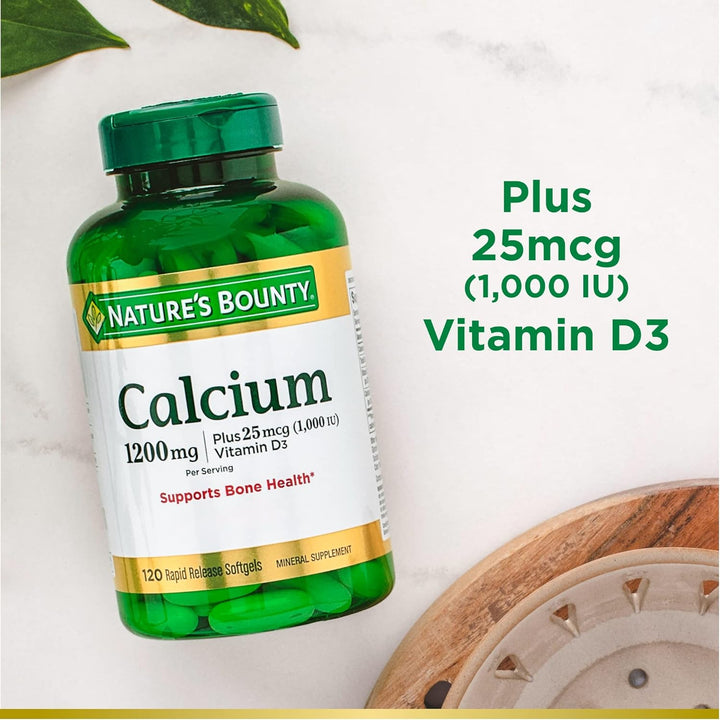 Nature'S Bounty Calcium plus 1000 IU Vitamin D3, Immune Support & Bone Health, Softgels, 120 Ct (2-Pack)
